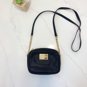 Michael Kors Small Black Leather Crossbody with Gold Hardware